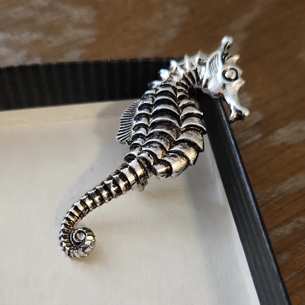 Silver Tone Seahorse Brooch